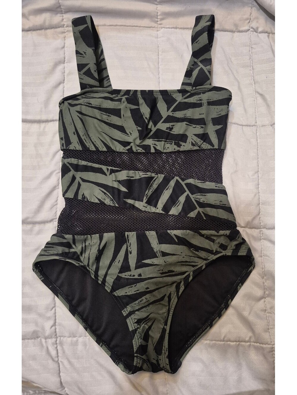 Carmen Marc Valvo Olive Leaf Mesh Spliced One-Piece Swimsuit